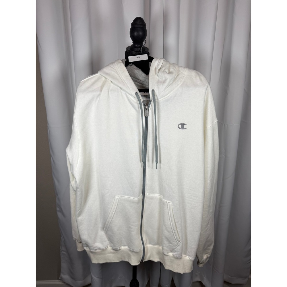 Champion Eco Authentic Mens XL White Full Zip Hoodie Grey Accents S2466B